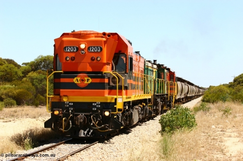 060111 2306
Lock, an empty Clyde Engineering built EMD G12C model loco 1203 serial 65-427 leads two ALCo 830 class units 850 and 905. Their next shunt will be Warramboo. 11th January 2006.
Keywords: 1200-class;1203;Clyde-Engineering-Granville-NSW;EMD;G12C;65-427;A-class;A1513;