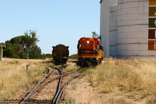 060111 2324
Warramboo, located at the 190.2 km with now disused station building on the left, Clyde Engineering built EMD G12C model loco 1203 serial 65-427 shunts empty grain waggons into the grain loop for loading. 11th January 2006.
Keywords: 1200-class;1203;Clyde-Engineering-Granville-NSW;EMD;G12C;65-427;A-class;A1513;