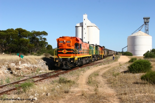 060111 2345
Kyancutta, ARG 1200 class unit 1203, a Clyde Engineering EMD model G12C serial 65-427, one of fourteen originally built between 1960-65 for WAGR as their A class A 1513, fitted with dynamic brakes and financed by Western Mining Corporation, started working on the Eyre Peninsula in November 2004.
Keywords: 1200-class;1203;Clyde-Engineering-Granville-NSW;EMD;G12C;65-427;A-class;A1513;