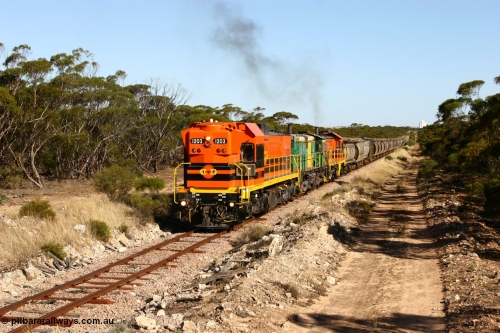 060111 2384
Kyancutta, ARG 1200 class unit 1203, a Clyde Engineering EMD model G12C serial 65-427, one of fourteen originally built between 1960-65 for WAGR as their A class A 1513, fitted with dynamic brakes and financed by Western Mining Corporation, started working on the Eyre Peninsula in November 2004.
Keywords: 1200-class;1203;Clyde-Engineering-Granville-NSW;EMD;G12C;65-427;A-class;A1513;