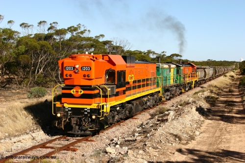 060111 2388
Kyancutta, ARG 1200 class unit 1203, a Clyde Engineering EMD model G12C serial 65-427, one of fourteen originally built between 1960-65 for WAGR as their A class A 1513, fitted with dynamic brakes and financed by Western Mining Corporation, started working on the Eyre Peninsula in November 2004.
Keywords: 1200-class;1203;Clyde-Engineering-Granville-NSW;EMD;G12C;65-427;A-class;A1513;