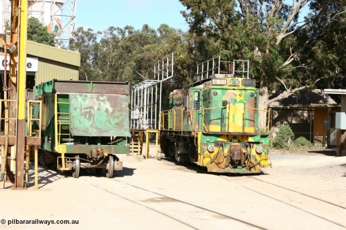 060113 2454
Thevenard, AE Goodwin ALCo model DL531 built for the SAR as 830 class locomotive 871 serial G3422-1 was issued when built in 1966 to the Eyre Peninsula division of South Australian Railways. Still wearing Australian National green and yellow but with ASR decals as it stands in the yard with a couple of ENH type hopper waggons. 13th January 2006.
Keywords: 830-class;871;AE-Goodwin;ALCo;DL531;G3422-1;