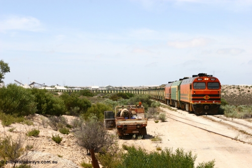 060113 2485
Kevin, ARG 1600 class narrow gauge loco 1604 a Clyde Engineering built EMD model JL22C serial 71-731, originally built for the Central Australia Railway in 1971, transferred to the Eyre Peninsula in 1981 arrives with empty gypsum train 6DD3. January 13, 2006.
Keywords: 1600-class;1604;Clyde-Engineering-Granville-NSW;EMD;JL22C;71-731;NJ-class;NJ4;