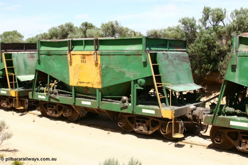 060113 2496
Kevin, originally one of sixty two Kinki Sharyo built NH type for the NAR in 1966, now coded ENH type ENH 53 with hungry boards fitted and access ladder still intact. Empty train 6DD3 on the [url=https://goo.gl/maps/jZAuZ]stub of the now closed line to Penong[/url].
Keywords: ENH-type;ENH53;Kinki-Sharyo-Japan;NH-type;NH953;