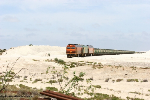 060113 2520
Kevin, empty train 6DD3 is on the west leg of the triangle as it prepares to pull forward and head south towards original gypsum loading siding to continue the reversing process. January 13, 2006.
Keywords: 1600-class;1604;Clyde-Engineering-Granville-NSW;EMD;JL22C;71-731;NJ-class;NJ4;
