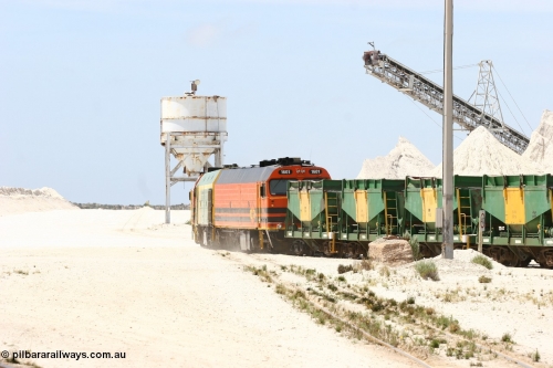 060113 2530
Kevin, empty train 6DD3 is heading onto the south leg with some of the gypsum plant behind the train and a set of original loading bins gypsum loading siding to continue the reversing process. January 13, 2006.
Keywords: 1600-class;1601;Clyde-Engineering-Granville-NSW;EMD;JL22C;71-728;NJ-class;NJ1;