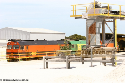 060113 2570
Thevenard, a view of the conveyors and unloading shed of Gypsum Resources Australia (GRA) plant as train 6DD4 commences unloading. 13th January 2006.
Keywords: 1600-class;1604;Clyde-Engineering-Granville-NSW;EMD;JL22C;71-731;NJ-class;NJ4;