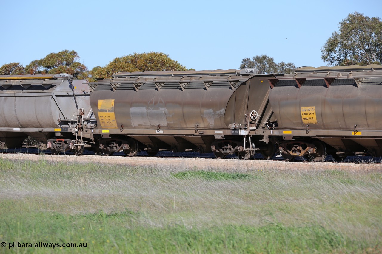 130703 0138
Murdinga, bogie grain hopper waggon HAN 27, one of sixty eight units built by South Australian Railways Islington Workshops between 1969 and 1973 as the HAN type for the Eyre Peninsula system.
Keywords: HAN-type;HAN27;1969-73/68-27;SAR-Islington-WS;
