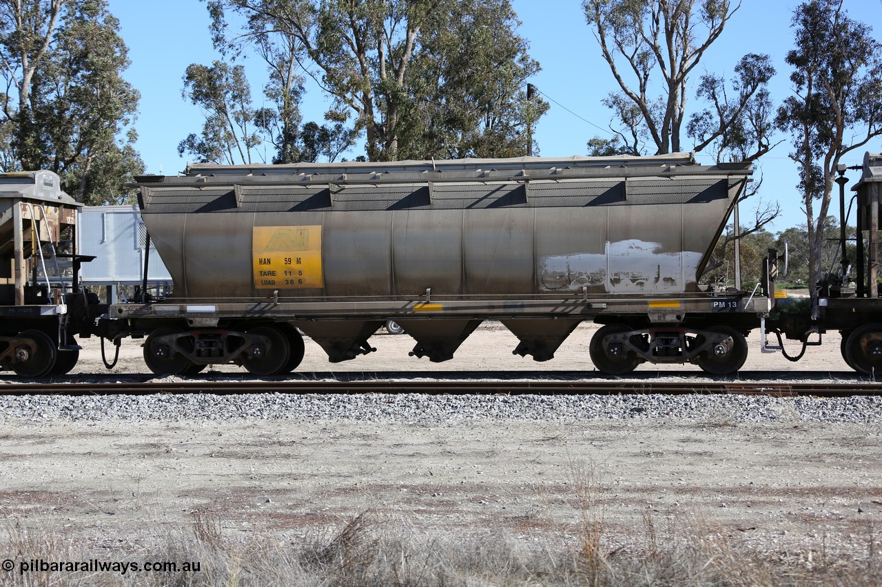 130703 0172
Tooligie, HAN type bogie grain hopper waggon HAN 59, one of sixty eight units built by South Australian Railways Islington Workshops between 1969 and 1973 as the HAN type for the Eyre Peninsula system.
Keywords: HAN-type;HAN59;1969-73/68-59;SAR-Islington-WS;