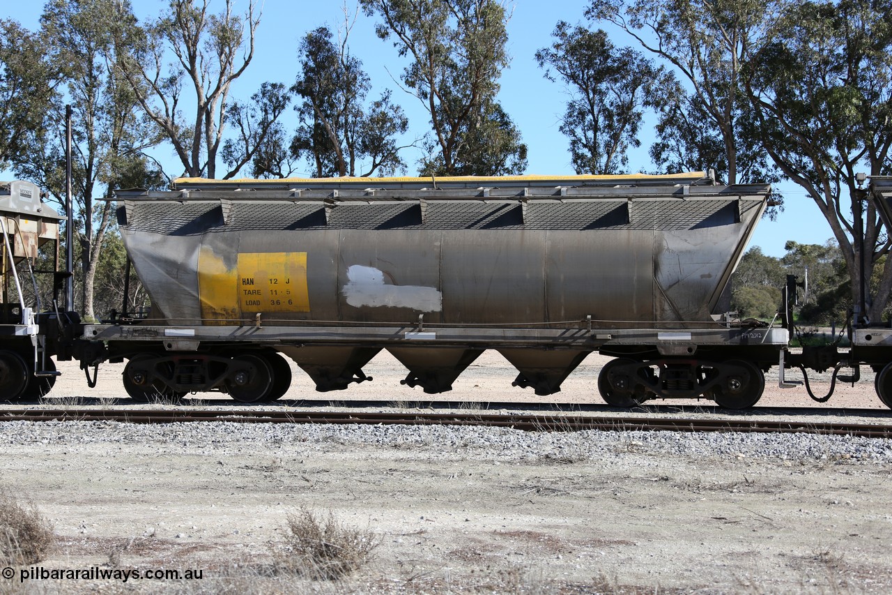 130703 0174
Tooligie, HAN type bogie grain hopper waggon HAN 12, one of sixty eight units built by South Australian Railways Islington Workshops between 1969 and 1973 as the HAN type for the Eyre Peninsula system.
Keywords: HAN-type;HAN12;1969-73/68-12;SAR-Islington-WS;
