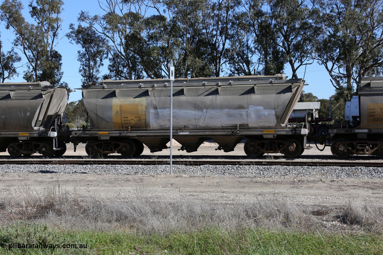 130703 0176
Tooligie, HAN type bogie grain hopper waggon HAN 68, final one of sixty eight units built by South Australian Railways Islington Workshops between 1969 and 1973 as the HAN type for the Eyre Peninsula system.
Keywords: HAN-type;HAN68;1969-73/68-68;SAR-Islington-WS;