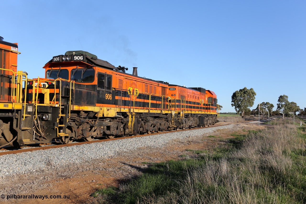 130703 0260
Kaldow, second unit on a Port Lincoln bound grain train Genesee & Wyoming locomotive 906 from the 900/DA class, rebuilt by AN Islington Workshops in 1998 as DA class DA 7 from former NSWGR 48 class 4813 which was an AE Goodwin ALCo model DL531 serial 83713 from 1960 and some parts from SAR 830 class unit 870. Renumbered from DA 7 to 906 in October 2004. 3rd July 2013.
Keywords: 900-class;906;48-class;4813;AE-Goodwin;ALCo;DL531;83713;AN-Islington-WS;rebuild;DA-class;DA7;