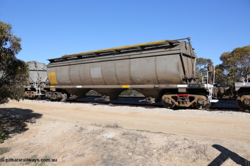 130703 0146
Murdinga, HCN type bogie grain hopper waggon HCN 11, originally an NHB type hopper built by Tulloch Ltd for the Commonwealth Railways North Australia Railway. One of forty rebuilt by Islington Workshops 1978-79 to the HCN type with a 36 ton rating, increased to 40 tonnes in 1984. Seen here loaded with grain with a Moose Metalworks roll-top cover.
Keywords: HCN-type;HCN11;SAR-Islington-WS;rebuild;Tulloch-Ltd-NSW;NHB-type;NHB1007;
