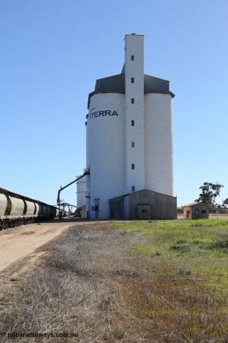 130703 0151
Murdinga, view looking north at the eight cell concrete silo complex built by SACBH with the Ascom silo visible behind and train being loaded in the siding. [url=https://goo.gl/maps/WFRgXQam4P4REFzu6]Geo location[/url]. 3rd July 2013.
