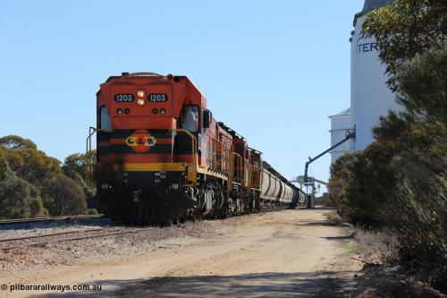 130703 0166
Murdinga, ARG 1200 class unit 1203, a Clyde Engineering EMD model G12C serial 65-427, one of two originally built in 1965 for Western Mining Corporation and operated by the WAGR as their A class A 1513, fitted with dynamic brakes, started working on the Eyre Peninsula in November 2004.
Keywords: 1200-class;1203;Clyde-Engineering-Granville-NSW;EMD;G12C;65-427;A-class;A1513;