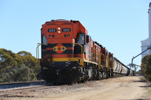 130703 0168
Murdinga, ARG 1200 class unit 1203, a Clyde Engineering EMD model G12C serial 65-427, one of two originally built in 1965 for Western Mining Corporation and operated by the WAGR as their A class A 1513, fitted with dynamic brakes, started working on the Eyre Peninsula in November 2004.
Keywords: 1200-class;1203;Clyde-Engineering-Granville-NSW;EMD;G12C;65-427;A-class;A1513;
