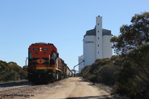 130703 0170
Murdinga, ARG 1200 class unit 1203, a Clyde Engineering EMD model G12C serial 65-427, one of two originally built in 1965 for Western Mining Corporation and operated by the WAGR as their A class A 1513, fitted with dynamic brakes, started working on the Eyre Peninsula in November 2004.
Keywords: 1200-class;1203;Clyde-Engineering-Granville-NSW;EMD;G12C;65-427;A-class;A1513;