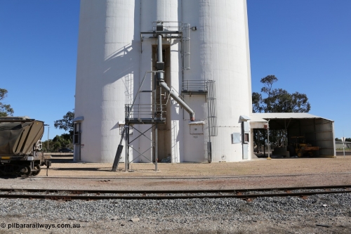 130703 0196
Tooligie, overview of the four cell concrete grain silo complex with the loading spout, dual unloading grids on the right where the shunting tractor is parked. [url=https://goo.gl/maps/6A5RxaKuZzx26s9j6]Geo location[/url]. 3rd July 2013.
