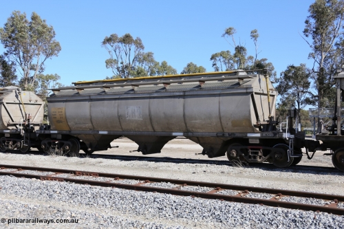 130703 0200
Tooligie, HCN type bogie grain hopper waggon HCN 34, originally an NHB type hopper built by Tulloch Ltd for the Commonwealth Railways North Australia Railway. One of forty rebuilt by Islington Workshops 1978-79 to the HCN type with a 36 ton rating, increased to 40 tonnes in 1984. Seen here loaded with grain with a Moose Metalworks roll-top cover.
Keywords: HCN-type;HCN34;SAR-Islington-WS;rebuild;Tulloch-Ltd-NSW;NHB-type;NHB1009;