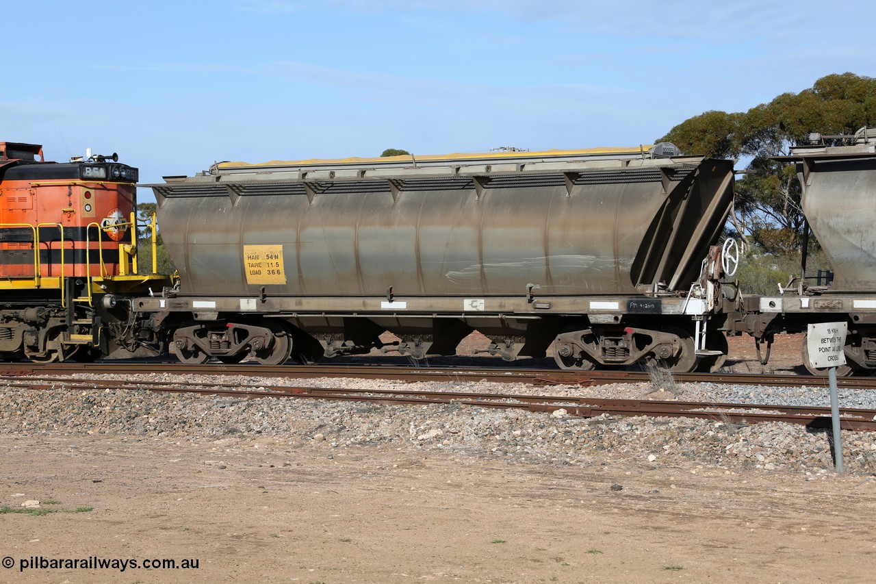 130704 0390
Kyancutta, HAN type bogie grain hopper waggon HAN 54, one of sixty eight units built by South Australian Railways Islington Workshops between 1969 and 1973 as the HAN type for the Eyre Peninsula system.
Keywords: HAN-type;HAN54;1969-73/68-54;SAR-Islington-WS;