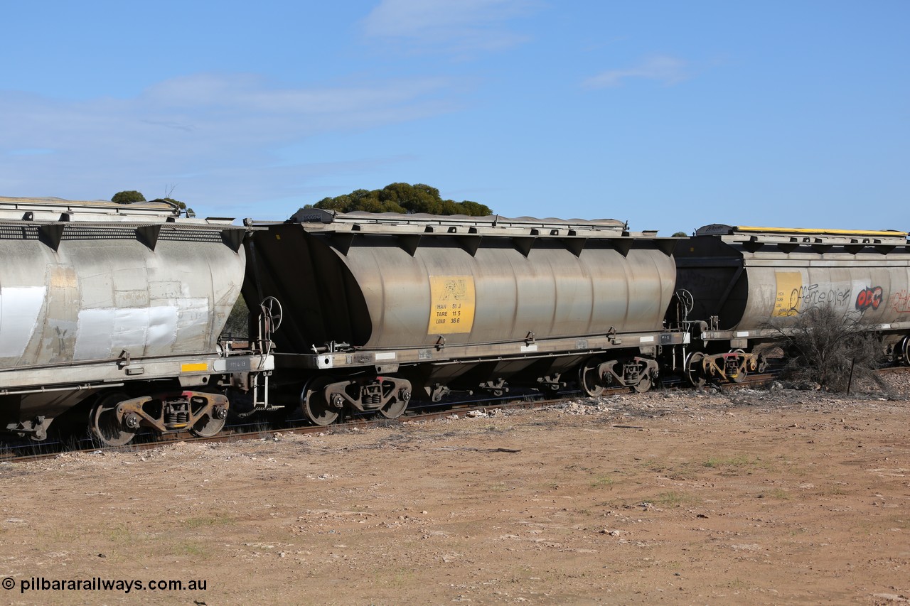 130704 0454
Kyancutta, HAN type bogie grain hopper waggon HAN 51, one of sixty eight units built by South Australian Railways Islington Workshops between 1969 and 1973 as the HAN type for the Eyre Peninsula system.
Keywords: HAN-type;HAN51;1969-73/68-51;SAR-Islington-WS;