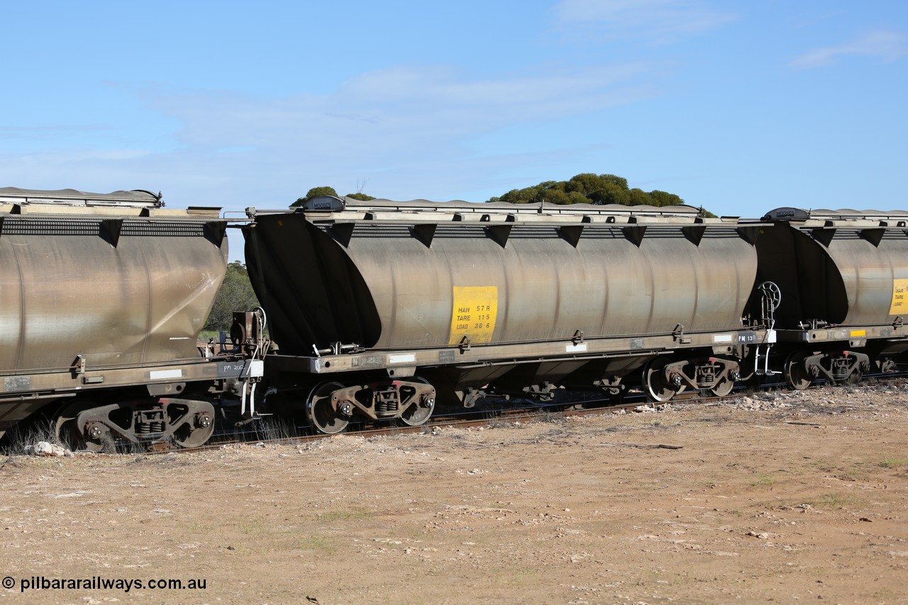 130704 0464
Kyancutta, HAN type bogie grain hopper waggon HAN 57, one of sixty eight units built by South Australian Railways Islington Workshops between 1969 and 1973 as the HAN type for the Eyre Peninsula system.
Keywords: HAN-type;HAN57;1969-73/68-57;SAR-Islington-WS;