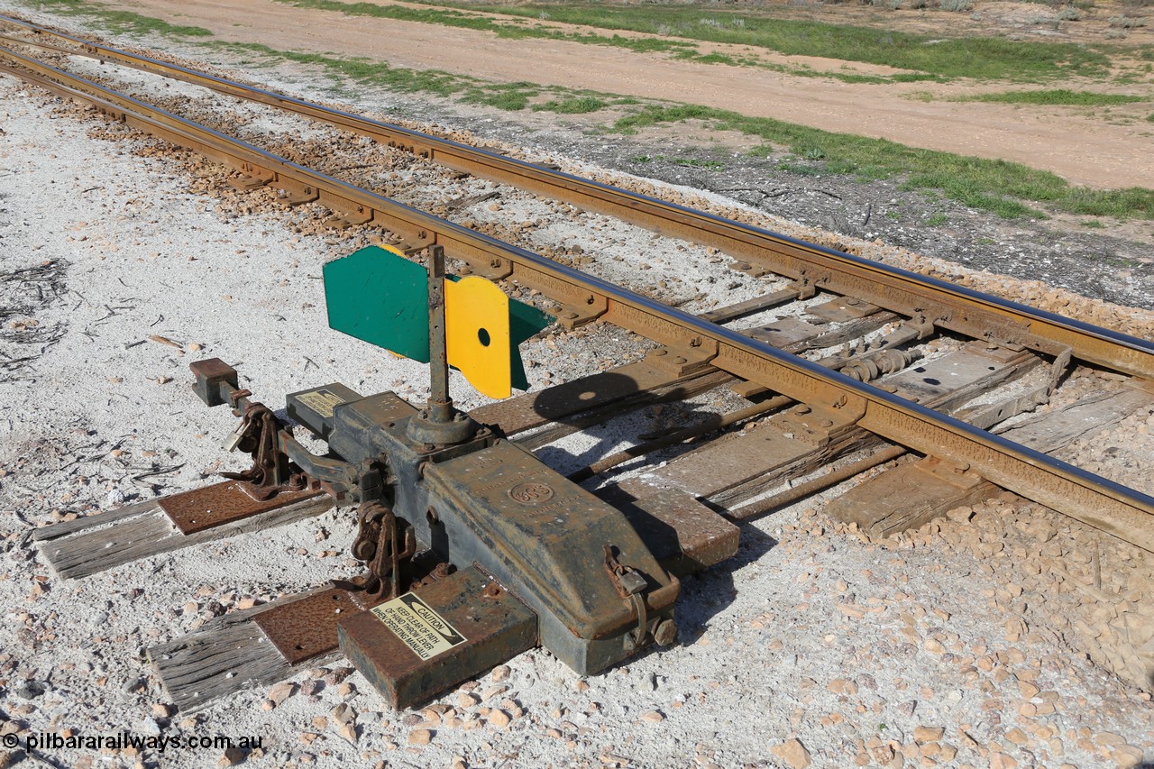 130704 0498
Moule, view of the General Railway Signal Company point lever and indicator at the western end of the crossing loop. [url=https://goo.gl/maps/JDTm7iAMJ4N1UKzb8]Location here[/url], 4th July 2013.

