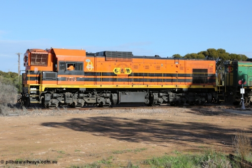130704 0375
Kyancutta, 1200 class unit 1204 wearing current owner Genesee & Wyoming livery is a Clyde Engineering built EMD G12C model with serial 65-428 was originally built in 1965 for Western Mining Corporation and operated by the WAGR as their A class A 1514 recoded to 1204 in April 2004 and to the Eyre Peninsula in July 2004.
Keywords: 1200-class;1204;Clyde-Engineering-Granville-NSW;EMD;G12C;65-428;A-class;A1514;