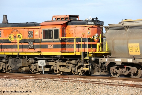 130704 0386
Kyancutta, some of the modifications are visible in this view of the cab of former Australian National narrow gauge 830 class locomotive 851, an AE Goodwin built ALCo DL531 model with serial 84737 built new for the SAR in 1962 and delivered new to Port Lincoln in April 1962 wearing current owner Genesee & Wyoming's livery, it has spent it's whole working life on the Eyre Peninsula. July 4, 2006.
Keywords: 830-class;851;AE-Goodwin;ALCo;DL531;84137;