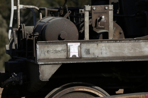 130704 0424
Kyancutta, waggon consignment card fixed to HCN type bogie grain hopper waggon HCN 13 on the A end with the Westinghouse grade control valve selected to L for loaded, originally an NHB type hopper built by Tulloch Ltd for the Commonwealth Railways North Australia Railway. One of forty rebuilt by Islington Workshops 1978-79 to the HCN type with a 36 ton rating, increased to 40 tonnes in 1984.
Keywords: HCN-type;HCN13;SAR-Islington-WS;rebuild;Tulloch-Ltd-NSW;NHB-type;NHB1577;
