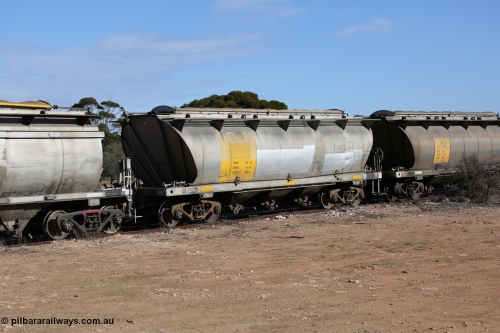 130704 0453
Kyancutta, HAN type bogie grain hopper waggon HAN 46, one of sixty eight units built by South Australian Railways Islington Workshops between 1969 and 1973 as the HAN type for the Eyre Peninsula system.
Keywords: HAN-type;HAN46;1969-73/68-46;SAR-Islington-WS;