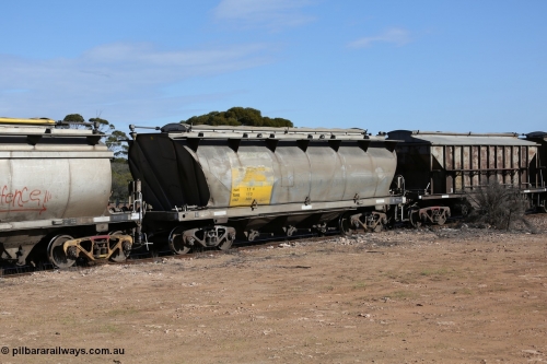 130704 0456
Kyancutta, HAN type bogie grain hopper waggon HAN 17, one of sixty eight units built by South Australian Railways Islington Workshops between 1969 and 1973 as the HAN type for the Eyre Peninsula system.
Keywords: HAN-type;HAN17;1969-73/68-17;SAR-Islington-WS;