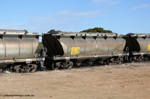 130704 0463
Kyancutta, HAN type bogie grain hopper waggon HAN 6, one of sixty eight units built by South Australian Railways Islington Workshops between 1969 and 1973 as the HAN type for the Eyre Peninsula system.
Keywords: HAN-type;HAN6;1969-73/68-6;SAR-Islington-WS;