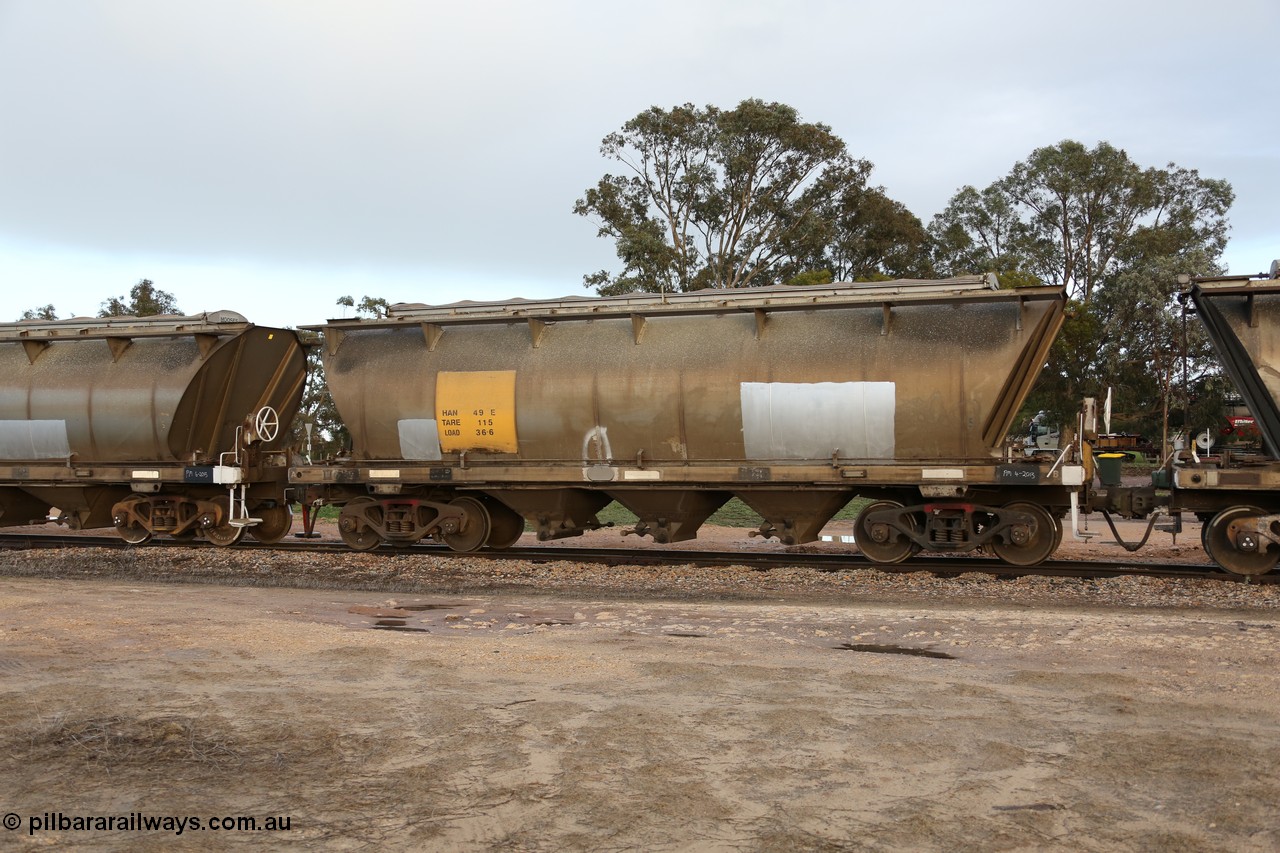 130705 0568
Lock, HAN type bogie grain hopper waggon HAN 49, one of sixty eight units built by South Australian Railways Islington Workshops between 1969 and 1973 as the HAN type for the Eyre Peninsula system. 5th July 2013.
Keywords: HAN-type;HAN49;1969-73/68-49;SAR-Islington-WS;