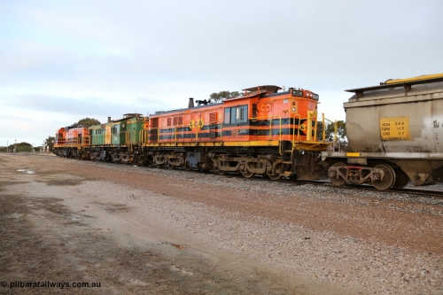 130705 0579
Lock, grain train shunting with 1203, 846 and 859 pushing back down the mainline with a loaded cut of grain waggons. 5th of July 2013.
Keywords: 830-class;859;AE-Goodwin;ALCo;DL531;84705;