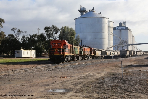 130705 0616
Lock, with loading finished, 1203 leads 846, 859 and the final portion along goods siding #1 as it prepares to shunt back onto the loaded portion on the mainline for departure to Port Lincoln.
Keywords: 1200-class;1203;Clyde-Engineering-Granville-NSW;EMD;G12C;65-427;A-class;A1513;