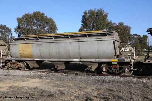 130705 0636
Lock, HCN type bogie grain hopper waggon HCN 4, originally an NHB type hopper built by Tulloch Ltd for the Commonwealth Railways North Australia Railway. One of forty rebuilt by Islington Workshops 1978-79 to the HCN type with a 36 ton rating, increased to 40 tonnes in 1984. Seen here loaded with grain with a Moose Metalworks roll-top cover.
Keywords: HCN-type;HCN4;SAR-Islington-WS;rebuild;Tulloch-Ltd-NSW;NHB-type;NHB1017;
