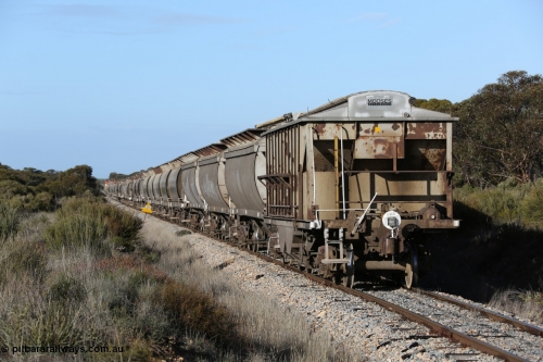 130705 0664
Lock, HBN type dual use ballast / grain hopper waggons, HBN 11 still with side gangways in place. One of seventeen built by South Australian Railways Islington Workshops in 1968 with a 25 ton capacity, increased to 34 tons in 1974. HBN 1-11 fitted with removable tops and roll-top hatches in 1999-2000. 5th July 2013.
Keywords: HBN-type;HBN11;1968/17-11;SAR-Islington-WS;