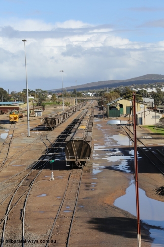 130706 0671
Port Lincoln, looking in the down direction from the London Street overbridge at the yard environs with the station at right which was Eyre Peninsula 'head offices'. 6th of July 2013.
