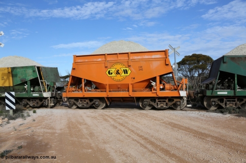 130708 0744
Charra, originally an Kinki Sharyo built NH type for the NAR now coded ENH type ENH 34, in GWA corporate orange livery of owner Genesee & Wyoming Australia, still with hungry boards loaded with gypsum, [url=https://goo.gl/maps/fnkK0]Charoban Rd grade crossing, 477.8 km[/url].
Keywords: ENH-type;ENH34;Kinki-Sharyo-Japan;NH-type;NH934;