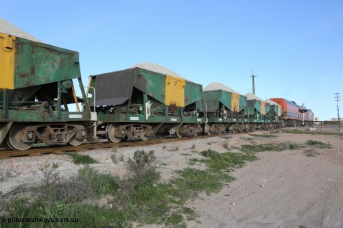 130708 0855
Penong Junction, originally an Kinki Sharyo built NH type for the NAR now coded ENH type ENH 6 T, without hungry boards loaded with gypsum, [url=https://goo.gl/maps/45FyW] located at the 429.7 km[url].
Keywords: ENH-type;ENH6;Kinki-Sharyo-Japan;NH-type;NH906;