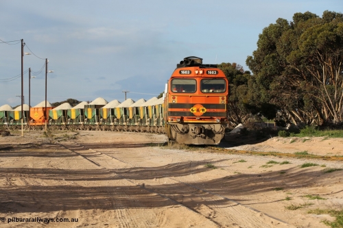 130708 0870
Thevenard, view of arriving loaded train from [url=https://goo.gl/maps/dGiE8]inside the yard[/url].
