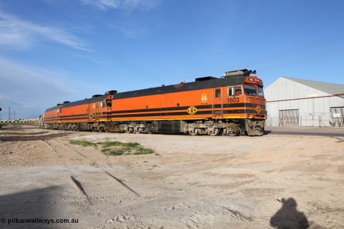 130708 0878
Thevenard, loaded train running through the back of the yard and crossing [url=https://goo.gl/maps/dgQdX]Bergmann Drive grade crossing, 434.2 km[/url].
