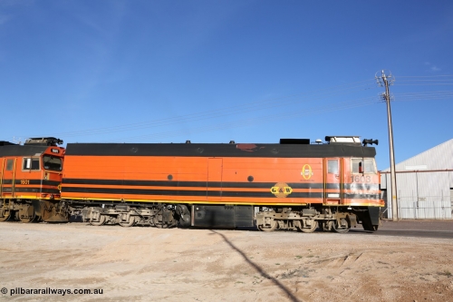 130708 0880
Thevenard, loaded train running through the back of the yard and crossing [url=https://goo.gl/maps/dgQdX]Bergmann Drive grade crossing, 434.2 km[/url].
