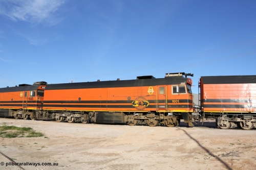 130708 0881
Thevenard, loaded train running through the back of the yard and crossing [url=https://goo.gl/maps/dgQdX]Bergmann Drive grade crossing, 434.2 km[/url].
