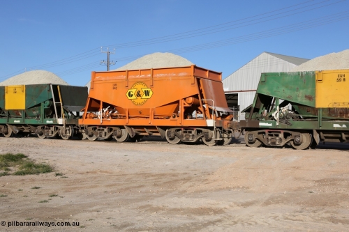130708 0899
Thevenard originally an Kinki Sharyo built NH type for the NAR now coded ENH type ENH 34 in GWA corporate orange livery of owner Genesee & Wyoming Australia, with hungry boards still fitted loaded with gypsum crossing [url=https://goo.gl/maps/dgQdX]Bergmann Drive grade crossing, 434.2 km[/url].
Keywords: ENH-type;ENH34;Kinki-Sharyo-Japan;NH-type;NH934;