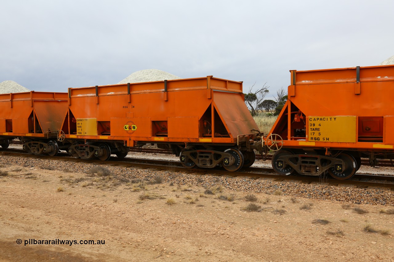 161109 1903
Moule, former BHP RSK type iron ore waggon, modified by G&W Port Lincoln to cart gypsum and coded RSG type, RSG 3, note the riveted body, fitted with hungry boards and loaded with gypsum.
Keywords: RSG-type;RSG3;RSK-type;