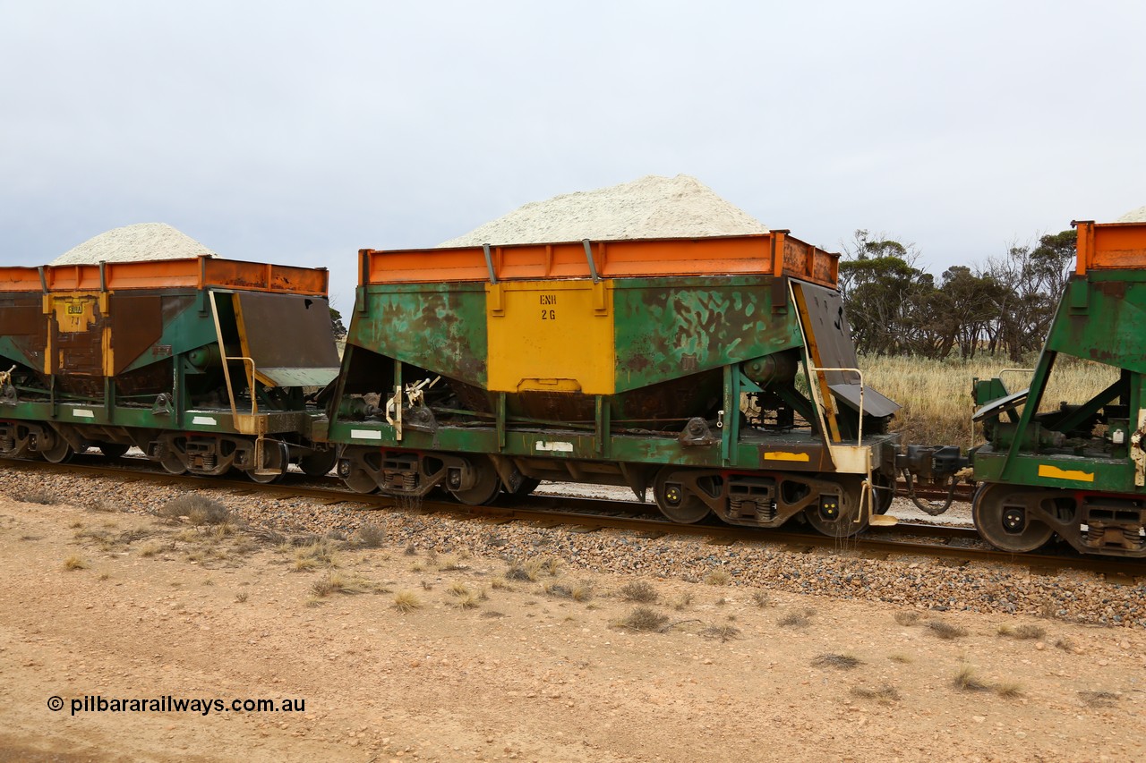161109 1938
Moule, originally built by Kinki Sharyo as the NH type for the NAR in 1968, sent to Port Lincoln in 1978, then rebuilt and recoded ENH type in 1984, ENH 2 with hungry boards loaded with gypsum.
Keywords: ENH-type;ENH2;Kinki-Sharyo-Japan;NH-type;