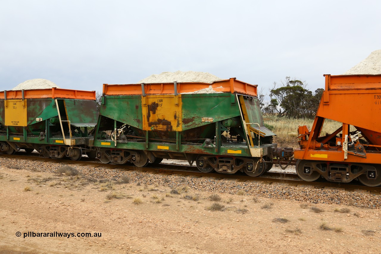 161109 1951
Moule, originally built by Kinki Sharyo as the NH type for the NAR in 1968, sent to Port Lincoln in 1978, then rebuilt and recoded ENH type in 1984, ENH 11 with hungry boards loaded with gypsum. Also shows signs of derailment and being on its side.
Keywords: ENH-type;ENH11;Kinki-Sharyo-Japan;NH-type;