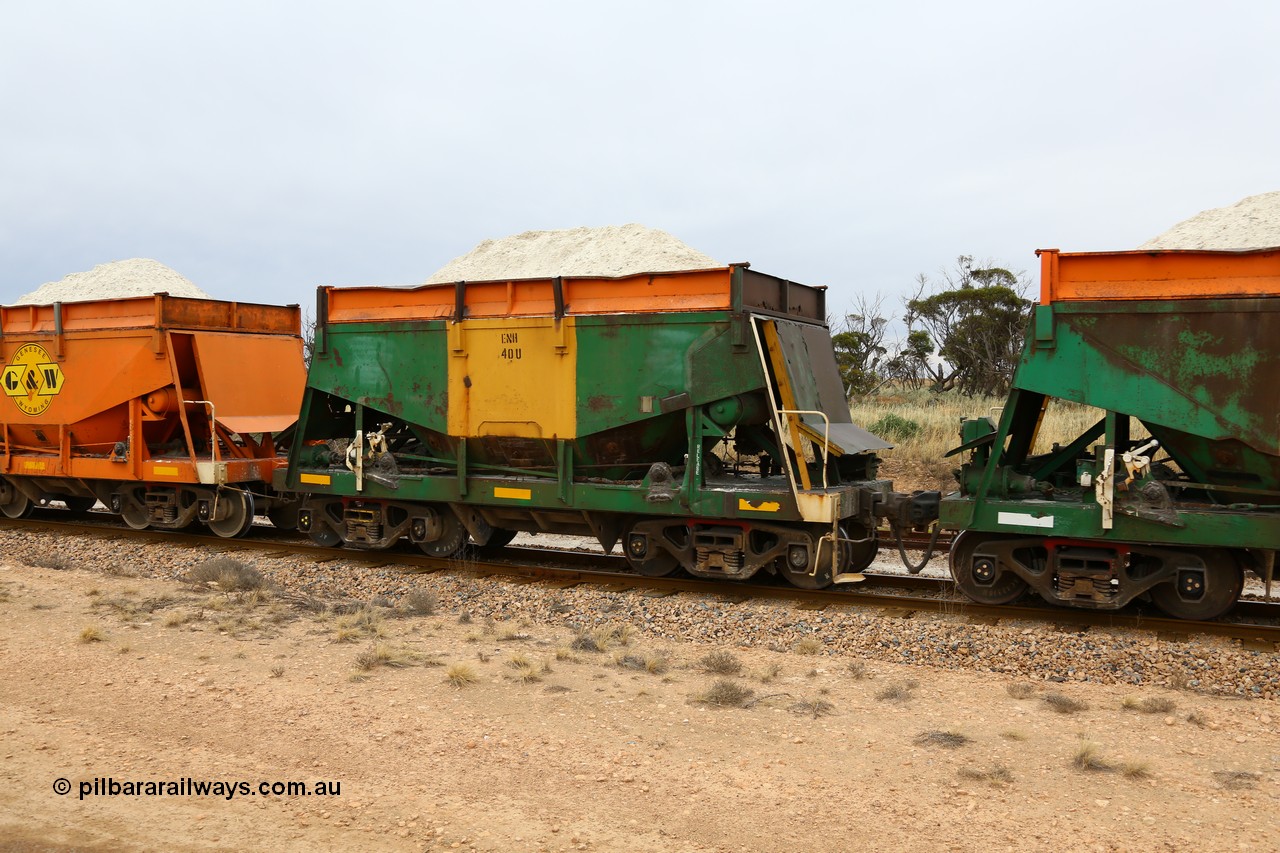 161109 1953
Moule, originally built by Kinki Sharyo as the NH type for the NAR in 1968, sent to Port Lincoln in 1978, then rebuilt and recoded ENH type in 1984, ENH 40 with hungry boards loaded with gypsum.
Keywords: ENH-type;ENH40;Kinki-Sharyo-Japan;NH-type;